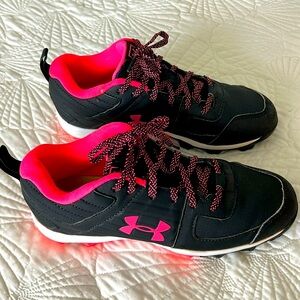 Under Armour girls cleats. Size 5Y.  Black and hot pink